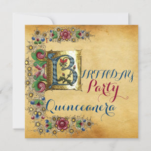 QUINCEANERA 15:e FÖDELSEDAGSFESTENS BLOMMIGT PARCH Inbjudningar