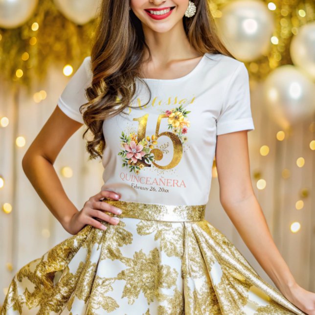 Quinceanera 15:e Födelsedagsfestens Blommigt T Shirt (Skapare uppladdad)