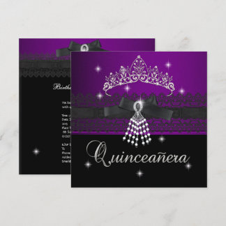 Quinceanera 15:e Födelsedagsfestens Lila Black Inbjudningar