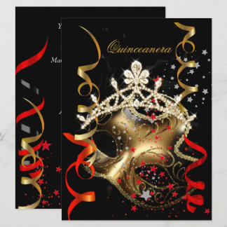 Quinceanera 15:e Födelsedagsfestens röd svart mask Inbjudningar