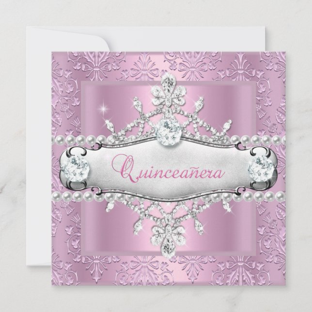 Quinceanera 15:e Födelsedagsfestens Rosa Tiara Inbjudningar (Framsida)