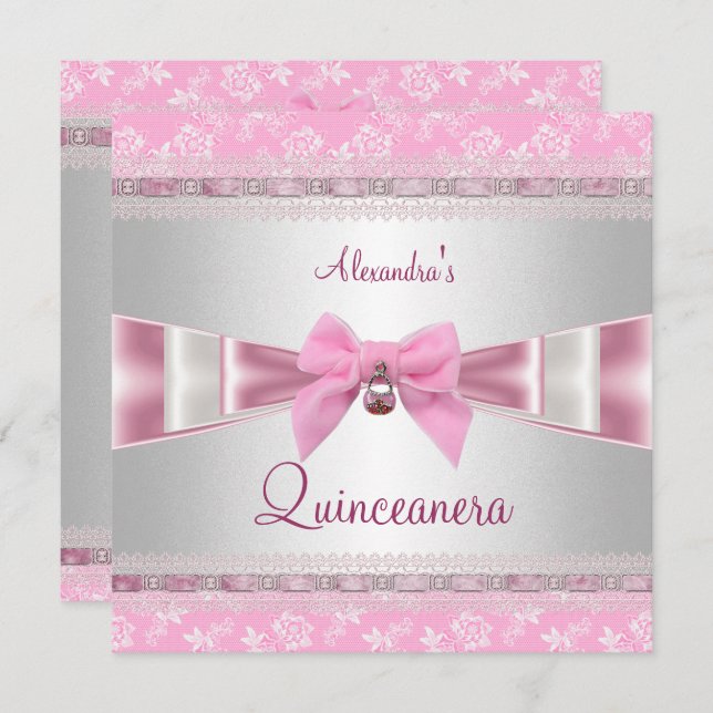 Quinceanera 15:e Födelsedagsfestens Rosa Vit Blomm Inbjudningar (Fram/baksida)