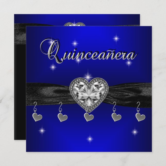 Quinceanera 15:e Födelsedagsfestens Royal Blue Bla Inbjudningar (Fram/baksida)