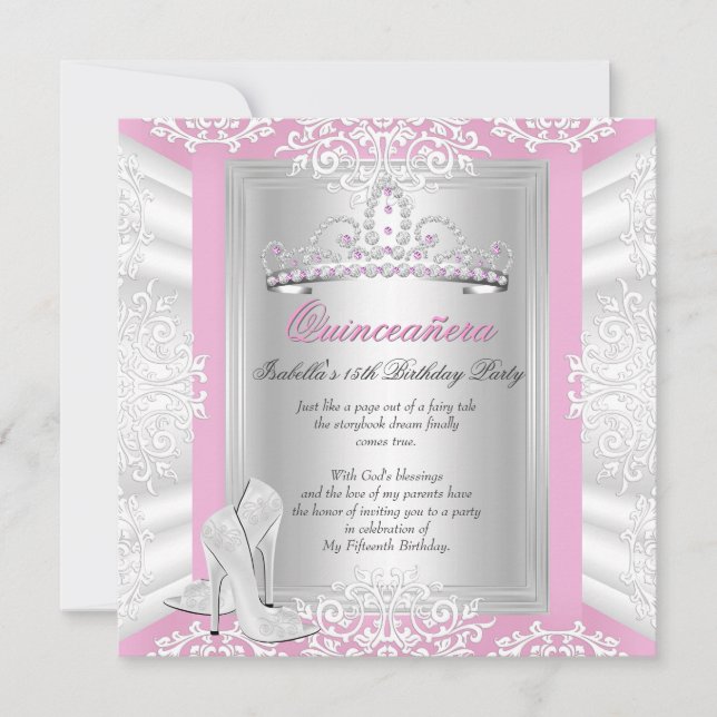 Quinceanera 15:e Födelsedagsfestens Söt Rosa Inbjudningar (Framsida)