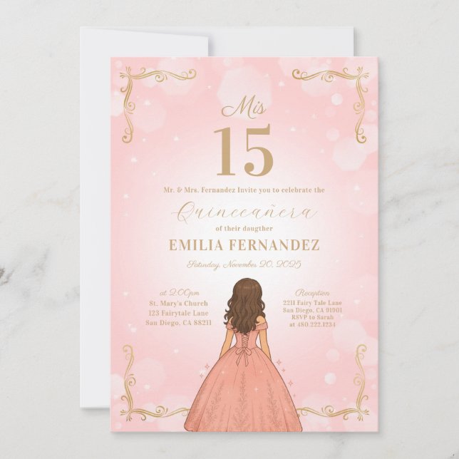 Quinceanera 15:e födelsedagsinbjudan inbjudningar (Framsida)
