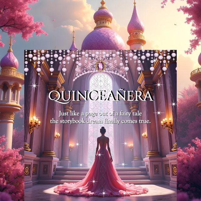Quinceanera 15:e födelsedagstidningen Castle Rosa  Inbjudningar (Skapare uppladdad)