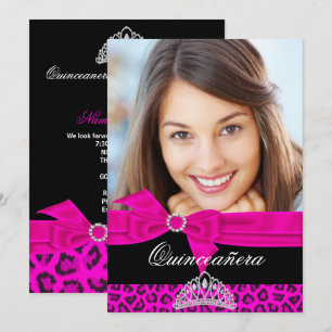 Quinceanera 15:e hetrosa svart leopard Foto Inbjudningar