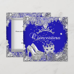 Quinceanera 15:e Koboltblå Silvermask Tiara Inbjudningar