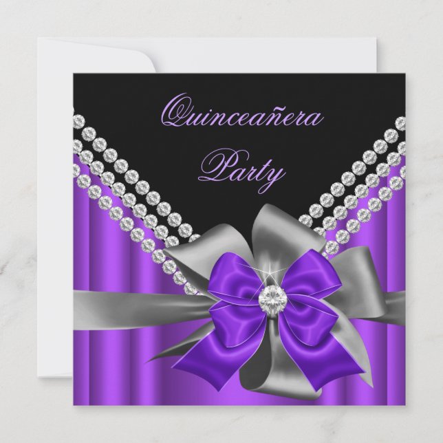 Quinceanera 15:e lila silvergrå bow diamanter inbjudningar (Framsida)