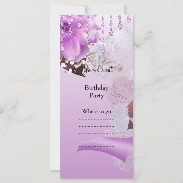 Quinceanera 15:e Lilac Rosa Blommigt White (Framsida)