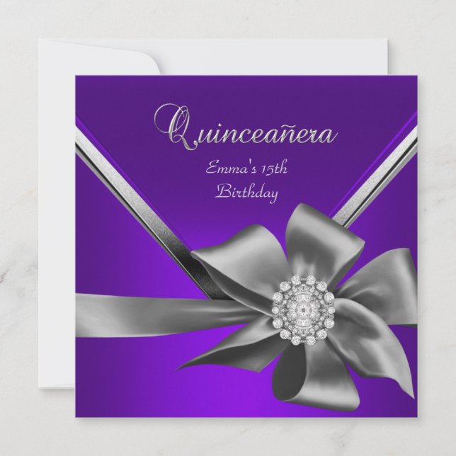 Quinceanera 15:e Lilan Blue Silver Grått Bow Inbjudningar (Framsida)