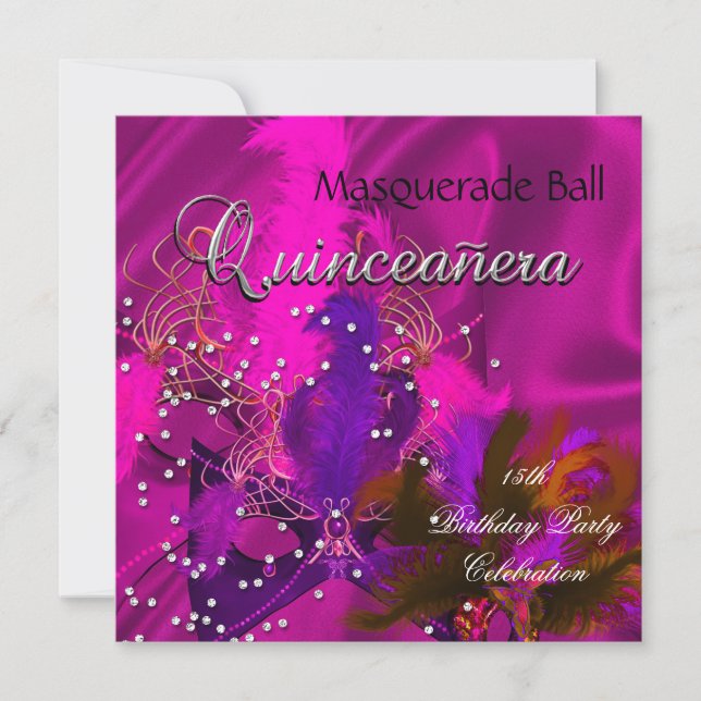 Quinceanera 15:e maskerad Lila Rosa Inbjudningar (Framsida)
