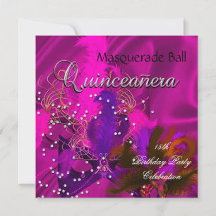 Quinceanera 15:e maskerad lila rosa masker inbjudningar