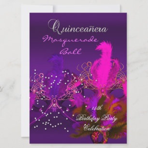 Quinceanera 15:e maskerad lila rosa masker stor inbjudningar