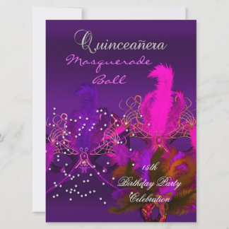 Quinceanera 15:e maskerad lila rosa masker stor inbjudningar