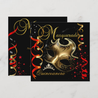 Quinceanera 15:e maskerad Red Guld Inbjudningar