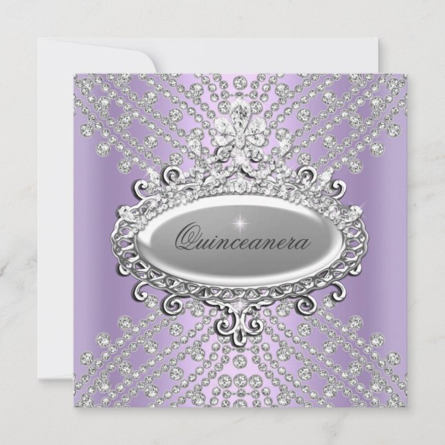 Quinceanera 15:e Party Lilac Lila White Diamond Inbjudningar (Framsida)