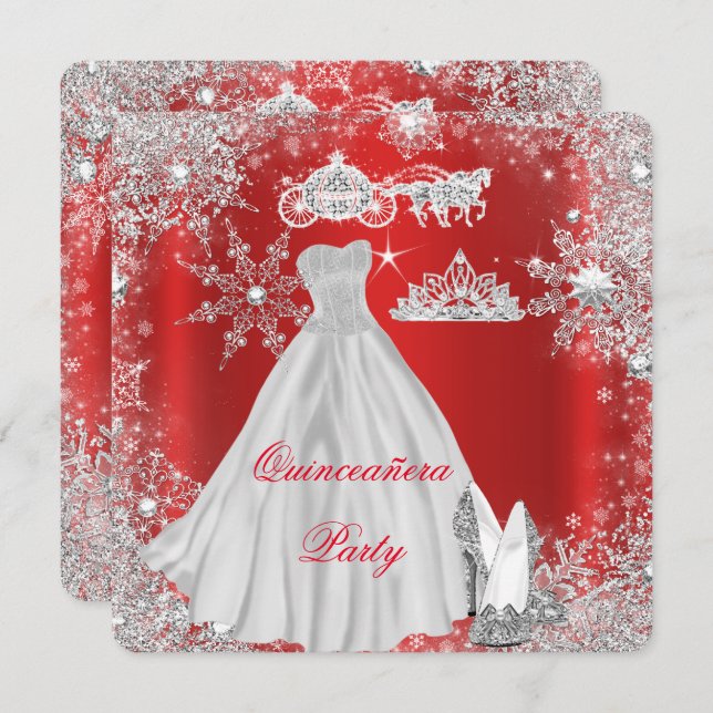 Quinceanera 15:e Regal Red Födelsedagsfest Inbjudningar (Fram/baksida)