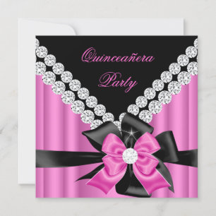 Quinceanera 15:e Rosa Silver Svart Båge Diamanter Inbjudningar