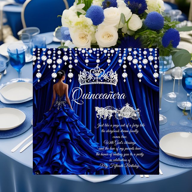 Quinceanera 15:e Royalblå vagntiara Inbjudningar (Skapare uppladdad)