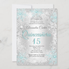 Quinceanera 15:e Silver Teal blue Snowflake Photo Inbjudningar