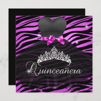 Quinceanera 15:e Tiara Shock rosa Black Zebra Dres Inbjudningar