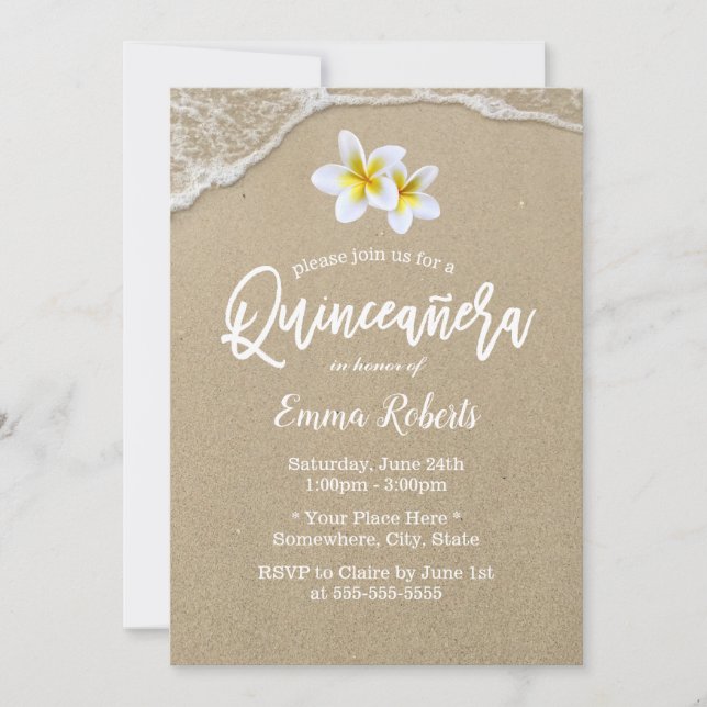 Quinceanera 15:e tropiska Blommigten Beach Birthda Inbjudningar (Framsida)