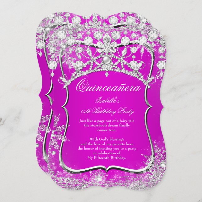 Quinceanera 15:e vintern Wonderland Magenta Rosa Inbjudningar (Fram/baksida)