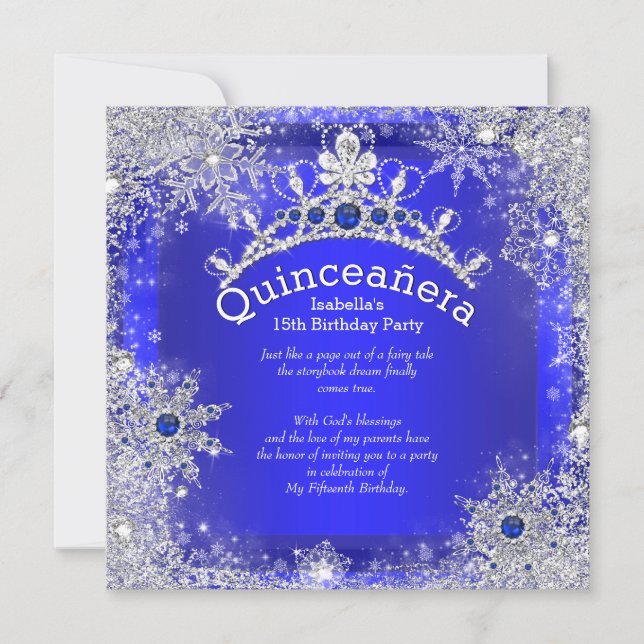 Quinceanera 15:e vintern Wonderland Royal Blue Inbjudningar (Framsida)