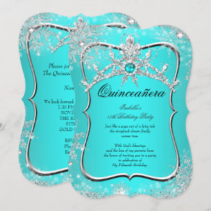 Quinceanera 15:e Vinterundret Aqua Pärla Inbjudningar