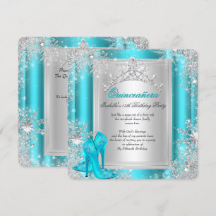 Quinceanera 15:e Vinterundret Teal Aqua Inbjudningar