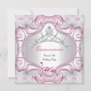 Quinceanera 15:e vita rosa svanar tiara inbjudningar