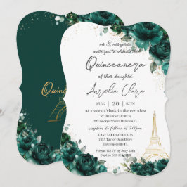 Quinceañera 15 Emerald Grönt Blommigt Eiffel Paris Inbjudningar