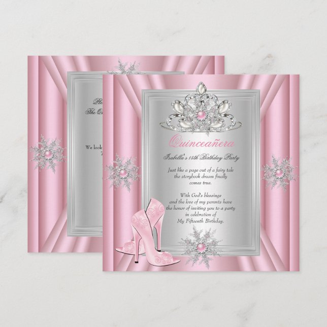 Quinceanera 15 Födelsedag Ljusrosa Klackar Inbjudningar (Fram/baksida)