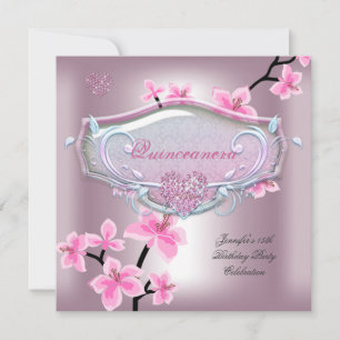 Quinceanera 15 Födelsedagsfest Rosa Blommig Inbjudningar