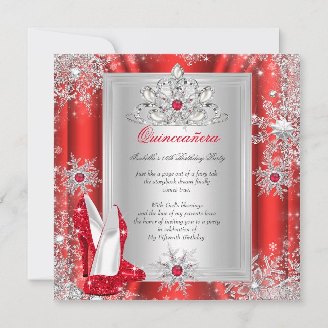 Quinceanera 15 Födelsedagsfester Röda kärnor 2 Inbjudningar (Framsida)