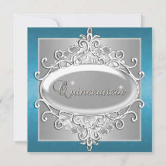 Quinceanera 15 Födelsedagsfester Silver Blue Glitt Inbjudningar
