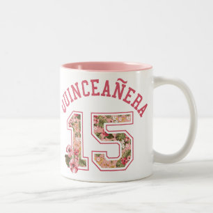 Quinceanera 15 idrotts- rosa blommigt Två-Tonad mugg