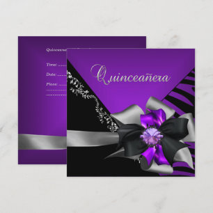Quinceanera 15 Sebra Lila Svart Silver Inbjudningar