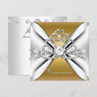 Quinceanera 15 Tiara Guld Silver Vitt Inbjudningar