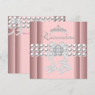 Quinceanera 15 Tiara Rosa Silver Vitt Pärl Pink Inbjudningar