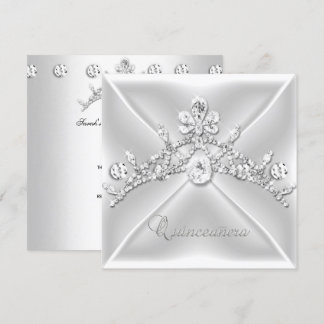 Quinceanera 15 Tiara Silver Vit Diamant Inbjudningar