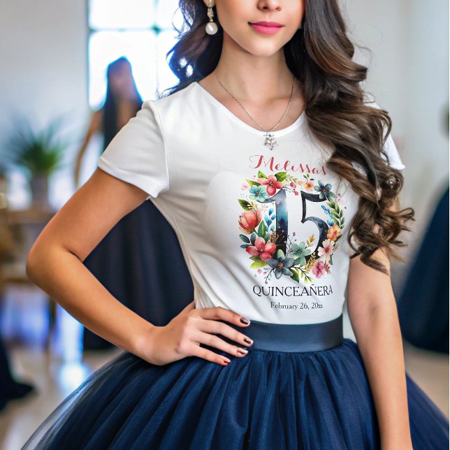 Quinceanera 15th Birthday Party Floral T Shirt (Skapare uppladdad)