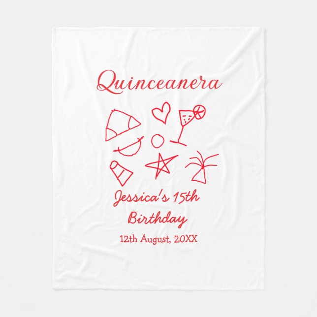 Quinceanera 15th birthday red beach party tree sun fleecefilt (Framsidan)