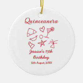 Quinceanera 15th birthday red beach party tree sun julgransprydnad keramik