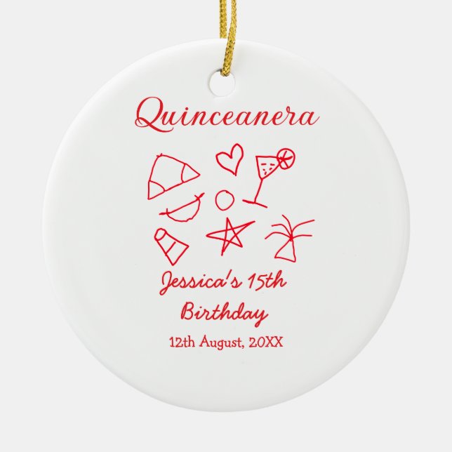Quinceanera 15th birthday red beach party tree sun julgransprydnad keramik (Framsidan)