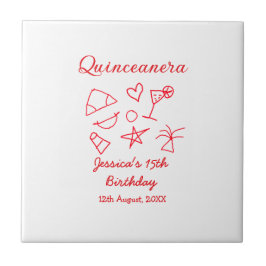 Quinceanera 15th birthday red beach party tree sun kakelplatta