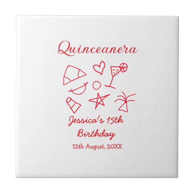 Quinceanera 15th birthday red beach party tree sun kakelplatta (Framsidan)