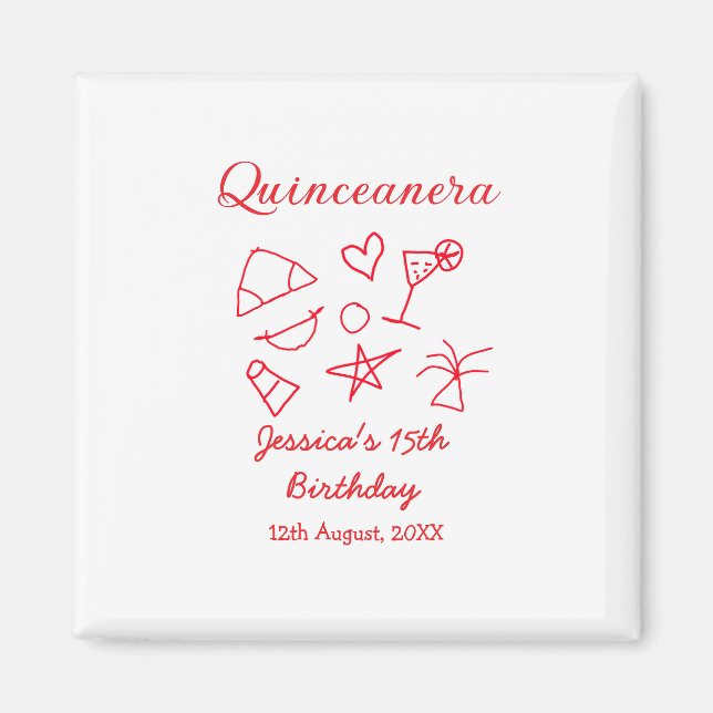 Quinceanera 15th birthday red beach party tree sun magnet (Framsidan)