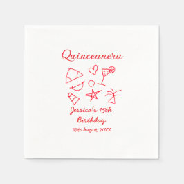Quinceanera 15th birthday red beach party tree sun pappersservett
